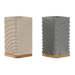 Βαση για οδοντοβουρτσεσ Home ESPRIT Γκρι Κρεμ Bamboo Dolomite 7 x 7 x 12 cm (x2)