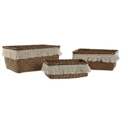 Σετ Καλαθιών Home ESPRIT Φυσική ίνα Boho Φθαρμένο 23 x 17 x 10 cm