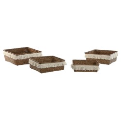 Σετ Καλαθιών Home ESPRIT Φυσική ίνα Boho Φθαρμένο 26 x 26 x 10 cm