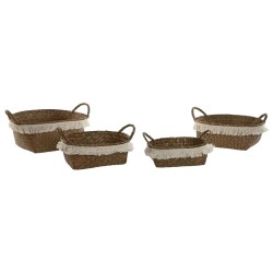 Σετ Καλαθιών Home ESPRIT Φυσική ίνα Boho Φθαρμένο 33 x 25 x 15 cm