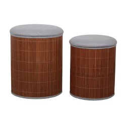 Puff Versa Γκρι λινό Bamboo Ξύλο MDF