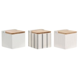 Αλατιέρα με Καπάκι Home ESPRIT Λευκό Bamboo Πήλινα 11 x 11 x 11 cm (3 Μονάδες)