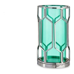 Κηροπήγιο Ασημί Μπλε Μέταλλο Γυαλί (11,5 x 19,5 x 11,5 cm)