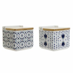 Αλατιέρα με Καπάκι DKD Home Decor Μπλε Λευκό Bamboo Dolomite Παραδοσιακά 750 ml 12,5 x 12,5 x 12 cm Πλακάκι (x2)