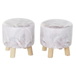 Υποπόδια DKD Home Decor Γκρι PU Τζίντζερ Τροπικό (30 x 30 x 30 cm) (x2) (30 x 30 x 32 cm)