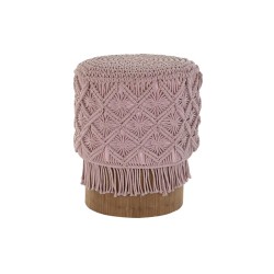 Υποπόδια DKD Home Decor 43 x 43 x 51 cm Ξύλο Καφέ Ανοιχτό Ροζ Μακραμέ Boho