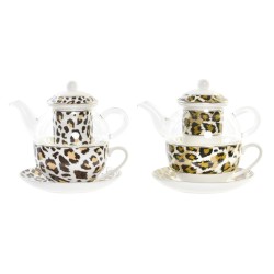 Τσαγιέρα DKD Home Decor Λεοπαρδαλί Κρυστάλλινο Πορσελάνη Καφέ Διαφανές Λευκό (x2)