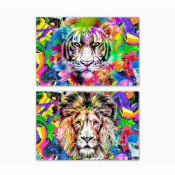 Καμβάς DKD Home Decor Λέων Σύγχρονη (70 x 1,8 x 50 cm) (x2)