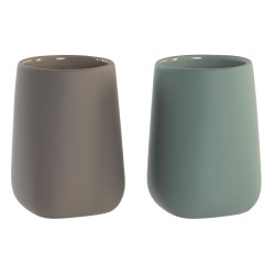 Βαση για οδοντοβουρτσεσ DKD Home Decor Πράσινο Μπεζ Dolomite 8 x 8 x 11 cm (x2)