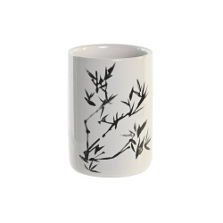 Βαση για οδοντοβουρτσεσ DKD Home Decor Λευκό Μαύρο ξύλο καουτσούκ Πήλινα 7,6 x 7,6 x 11 cm (12 Μονάδες)