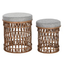 Υποπόδια DKD Home Decor Καφέ Γκρι πολυεστέρας Bamboo Τροπικό 40 x 40 x 48 cm