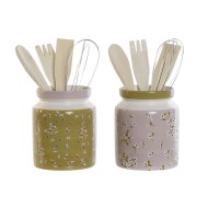 Δοχείο για Σκεύη Κουζίνας DKD Home Decor Μέταλλο Dolomite Ξύλο MDF 12 x 12 x 25 cm (x2)