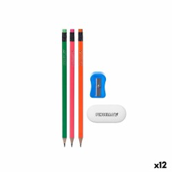 Σετ Μολύβια Pincello 477 Μπλε Κόκκινο Πράσινο Πορτοκαλί Ξύστρα Γόμα (12 Μονάδες)