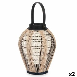 Κηροπήγιο Lanterne Με λαβή Μπεζ Ξύλο Ύφασμα 25 x 30 x 25 cm (x2)