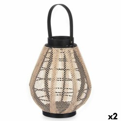 Κηροπήγιο Lanterne Με λαβή Μπεζ Ξύλο Ύφασμα 25 x 30 x 25 cm (x2)