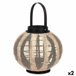 Κηροπήγιο Lanterne Με λαβή Μπεζ Ξύλο Ύφασμα 30 x 30 x 30 cm (x2)