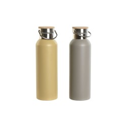 Θερμικό Μπουκάλι Home ESPRIT Μπεζ Γκρι Bamboo Ανοξείδωτο ατσάλι 500 ml (x2)