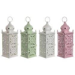 Lanterne Home ESPRIT Λευκό Πράσινο Ροζ Σίδερο Ανατολικó 10 x 10 x 30 cm (4 Μονάδες)