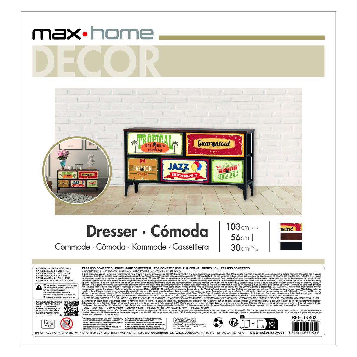Συρταριέρα Max Home Vintage 103 x 56 x 30 cm