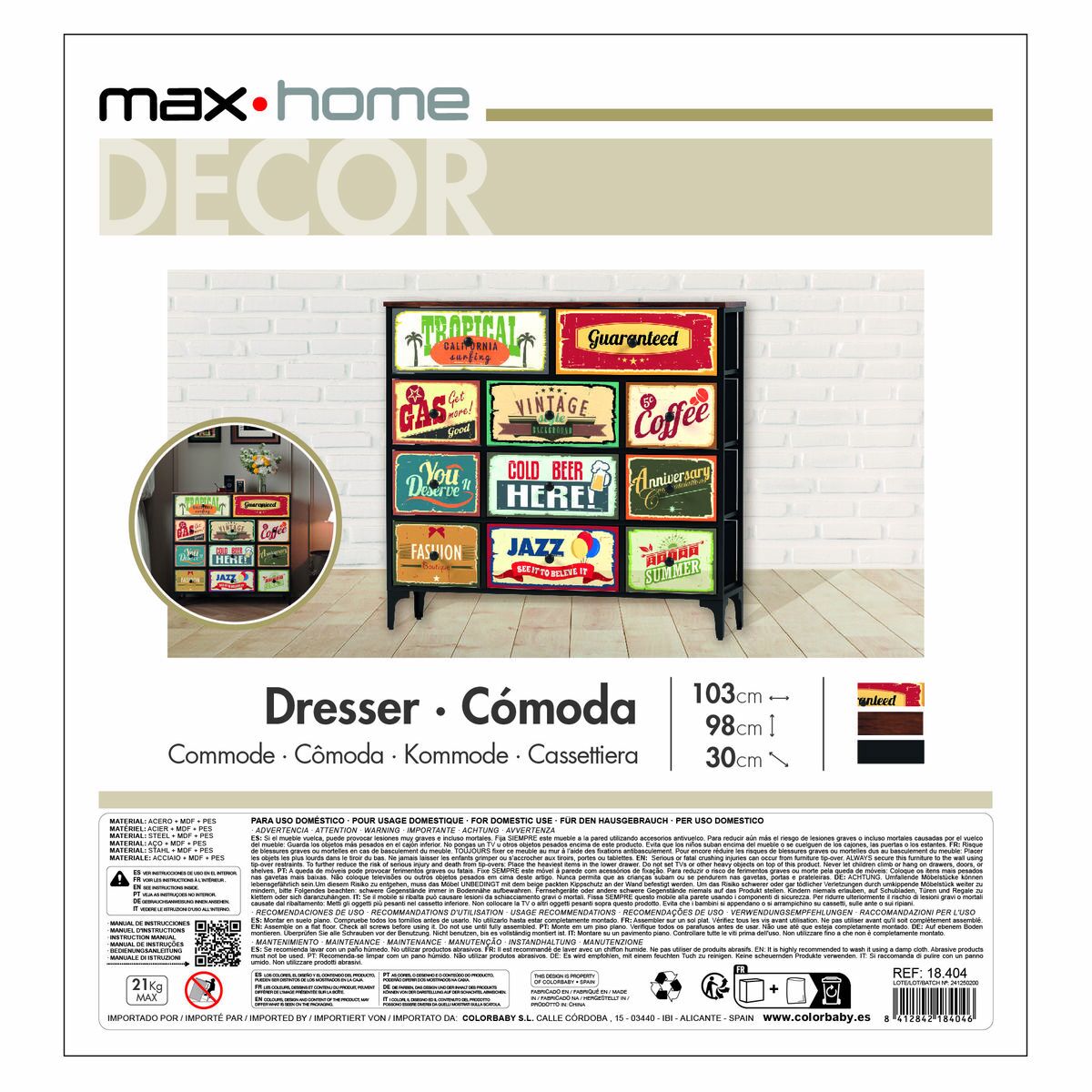 Συρταριέρα Max Home Vintage 103 x 98 x 30 cm