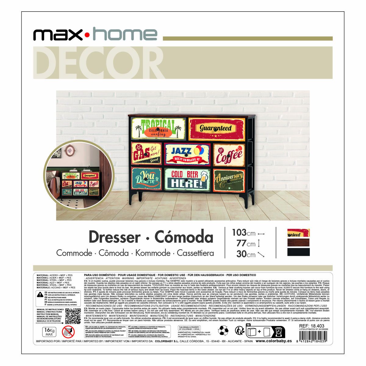 Συρταριέρα Max Home Vintage 103 x 77 x 30 cm