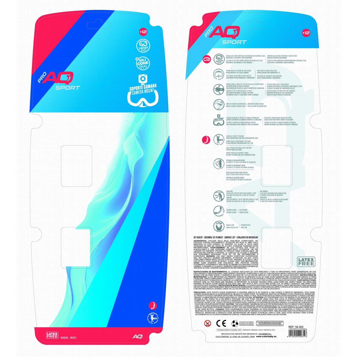 Γυαλιά Καταδύσεων με Σωλήνα AquaSport Μπλε Ενήλικες (x2)