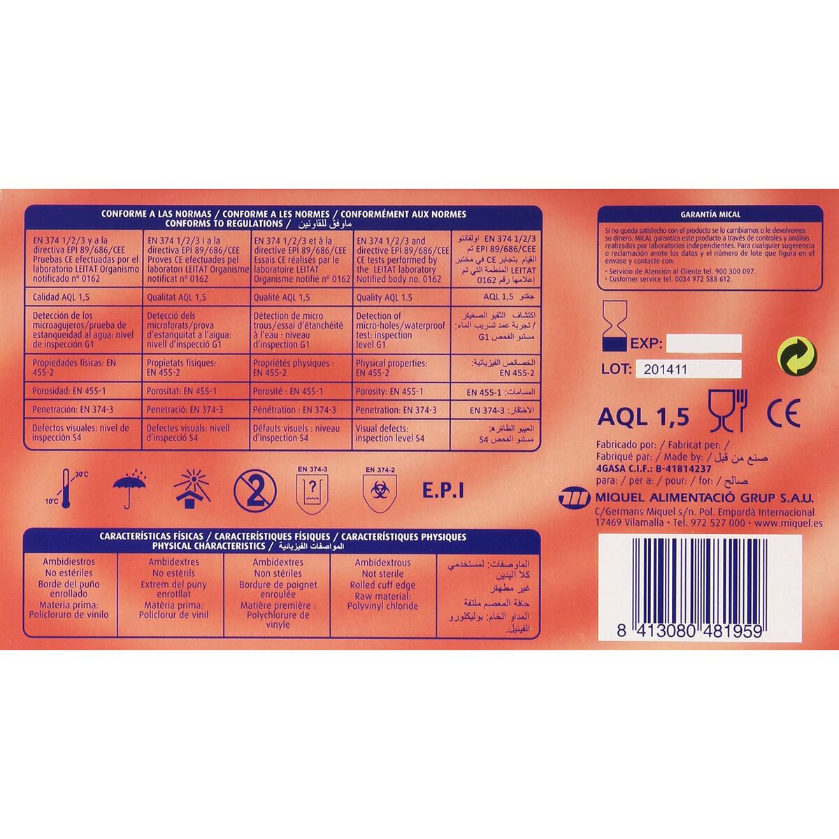 Γάντια Μίας Χρήσης Mical VINILO TALLA M M (100 Μονάδες)