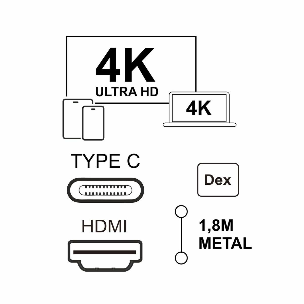 Καλώδιο USB-C σε HDMI Silver HT LOGAN Μαύρο