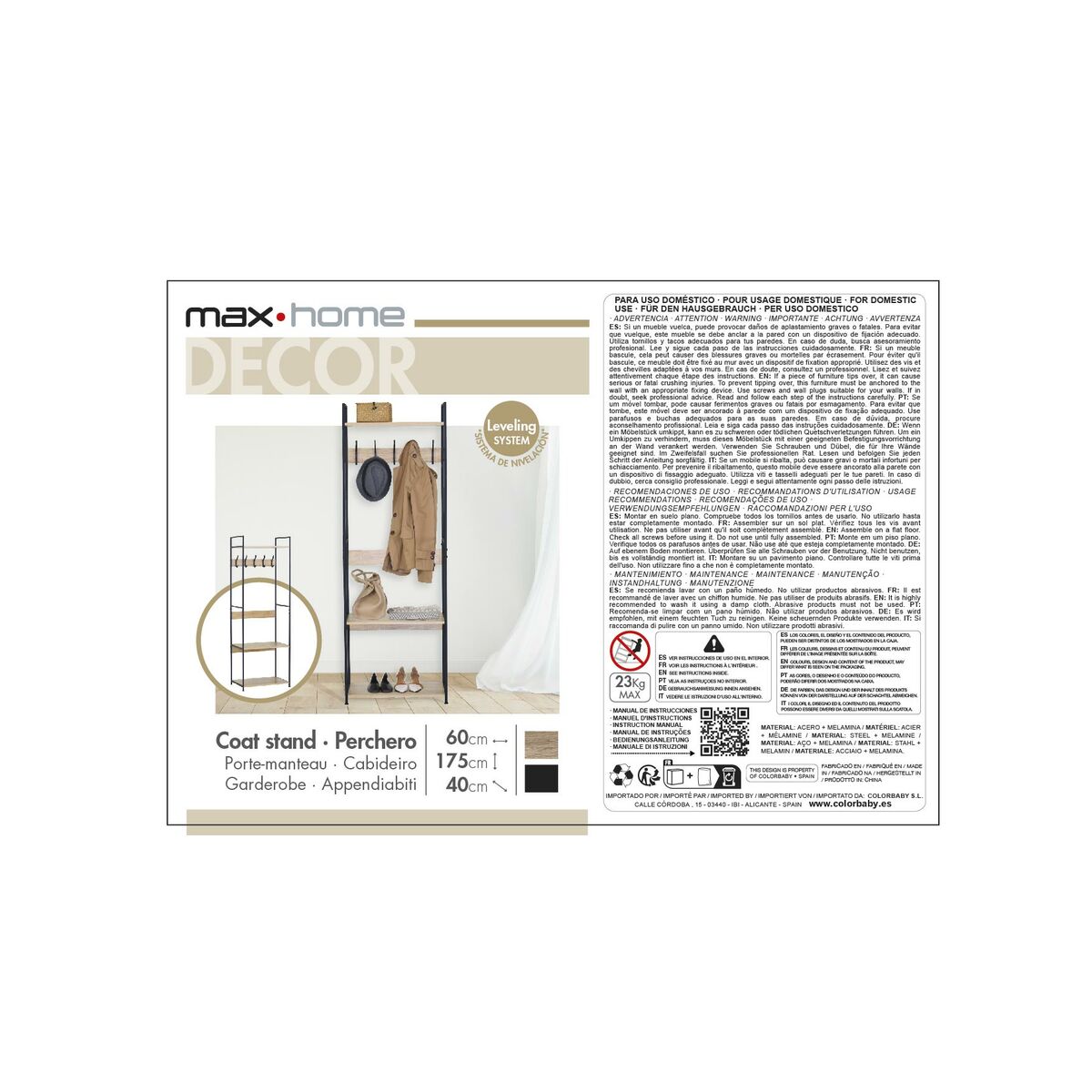 Κρεμάστρα με Ράφι Max Home Χάλυβας μελαμίνη τσιπ - ματ Μινιμαλιστικός 60 x 175 x 40 cm