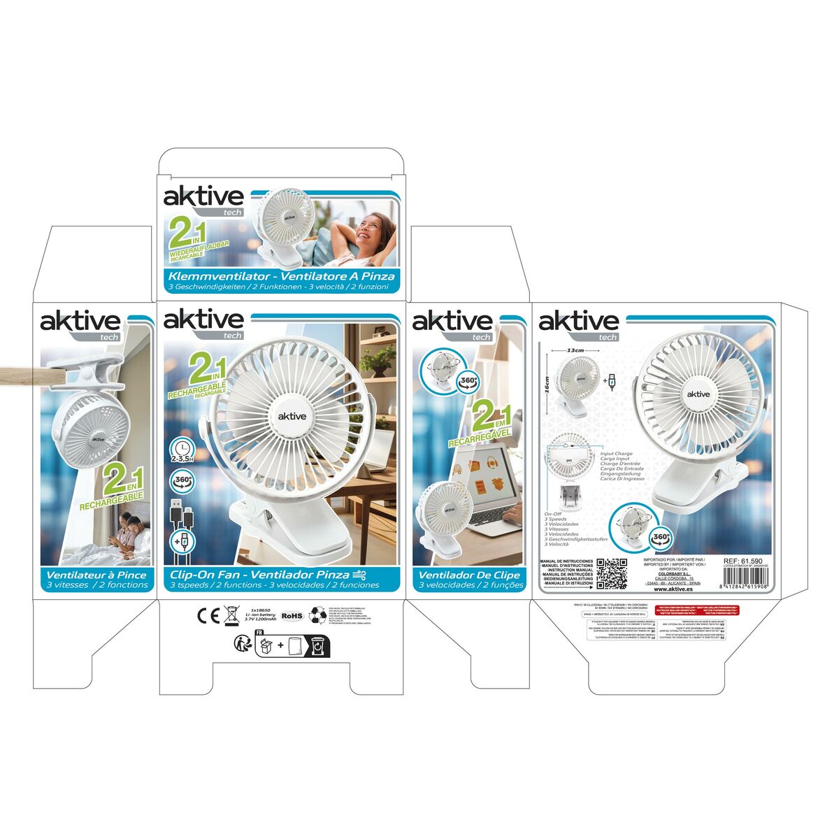 Φορητός Επαναφορτιζόμενος Ανεμιστήρας Γραφείου Aktive (x6)