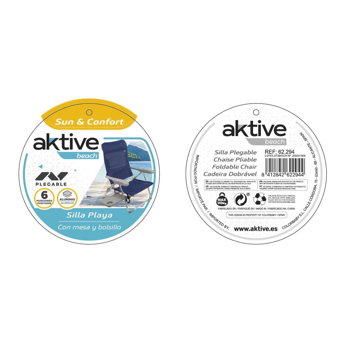 πτυσσόμενη καρέκλα Aktive 47 x 57 x 89 cm Γκρι