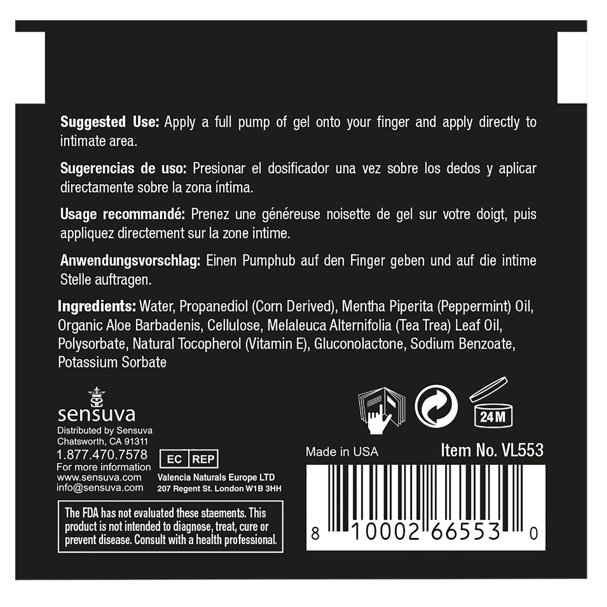 Anal Relaxing Gel Sensuva Μέντα 6 ml