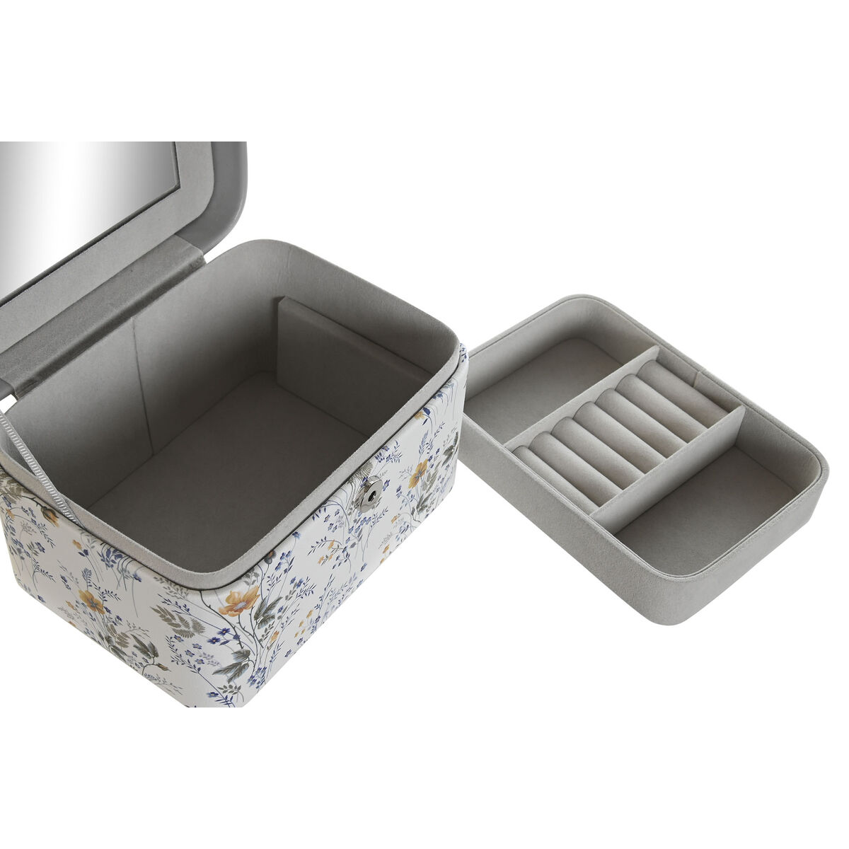 Κουτί-μπιζουτιέρα DKD Home Decor Λευκό Γκρι Λιλά Ανοιχτό Ροζ Πολυουρεθάνιο Καθρέφτης 17 x 12 x 10 cm (x2)