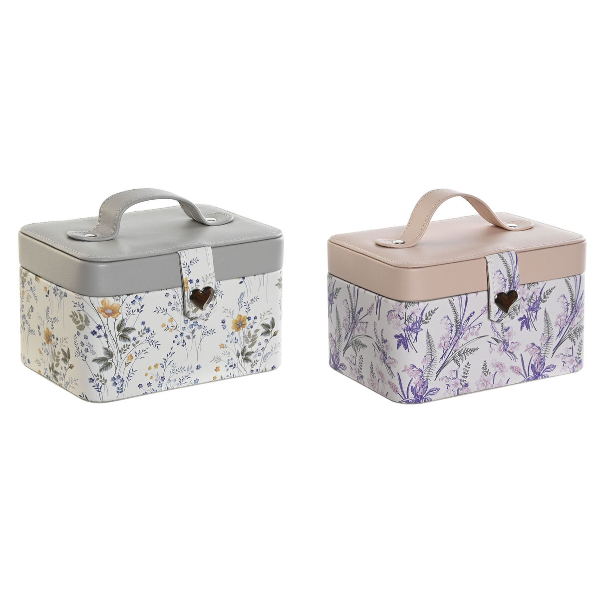 Κουτί-μπιζουτιέρα DKD Home Decor Λευκό Γκρι Λιλά Ανοιχτό Ροζ Πολυουρεθάνιο Καθρέφτης 17 x 12 x 10 cm (x2)