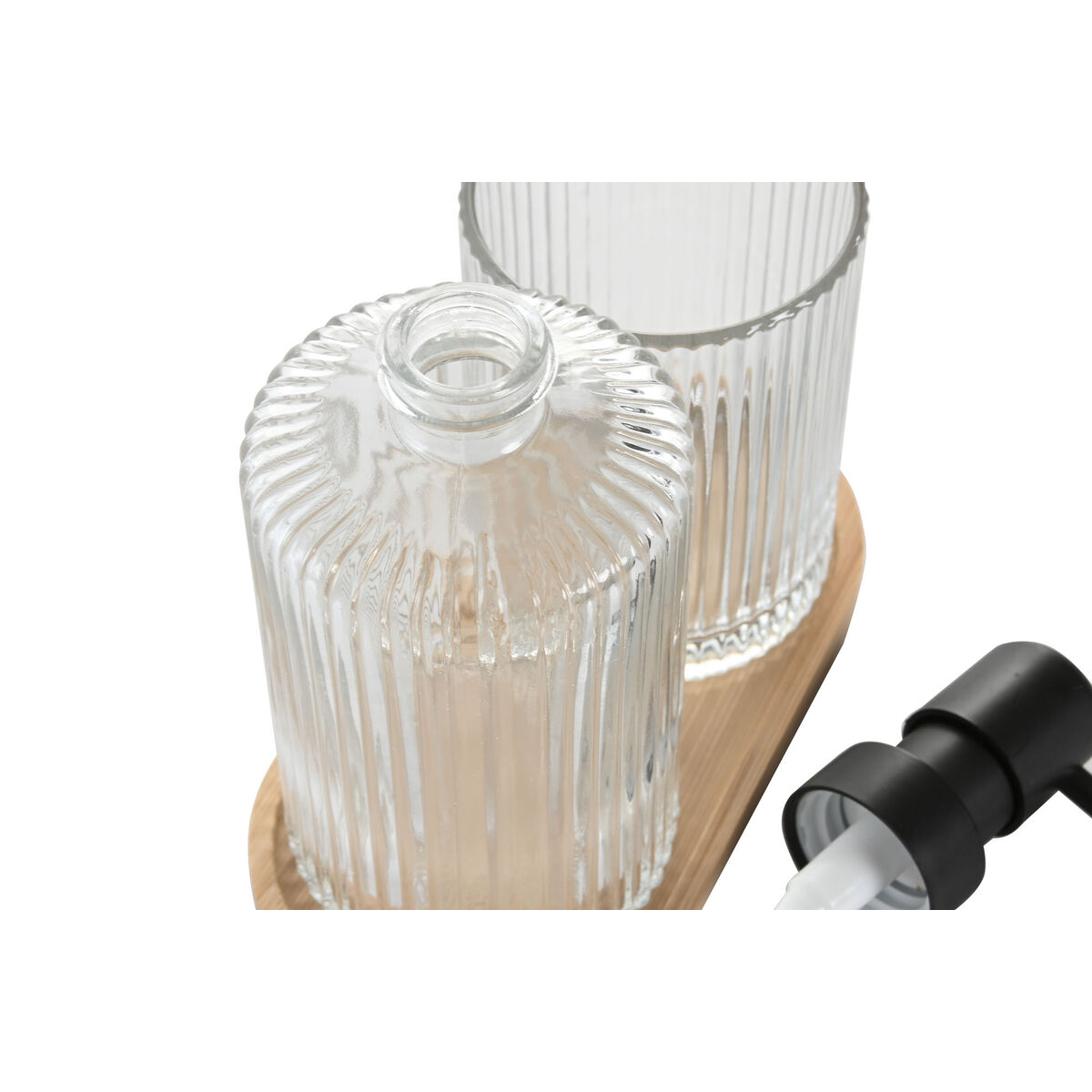 Σετ Μπάνιου Home ESPRIT Διαφανές Φυσικό Bamboo Κρυστάλλινο Σύγχρονη 3 Τεμάχια