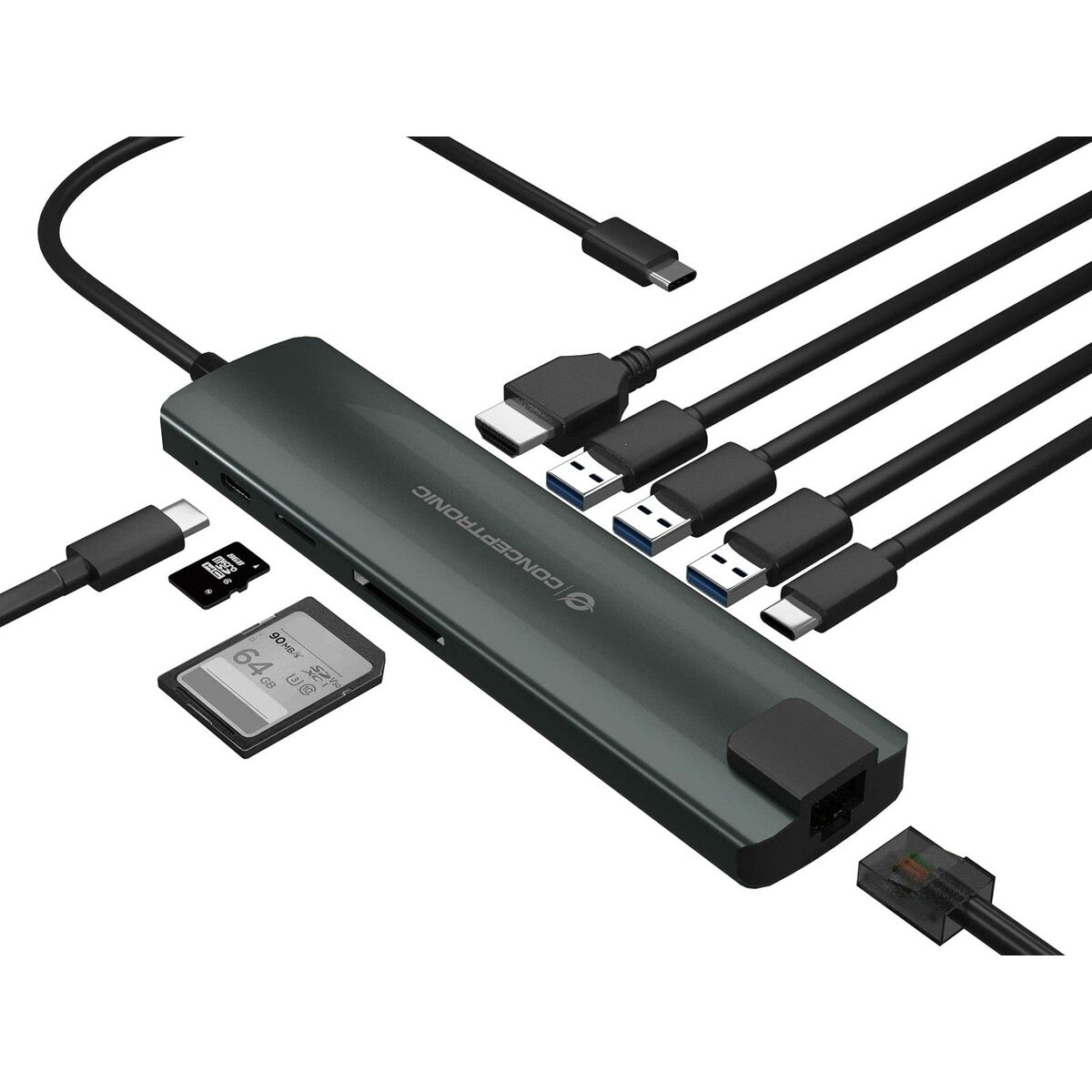 USB Hub Conceptronic 110515507101 Αλουμίνιο Γκρι 9 σε 1