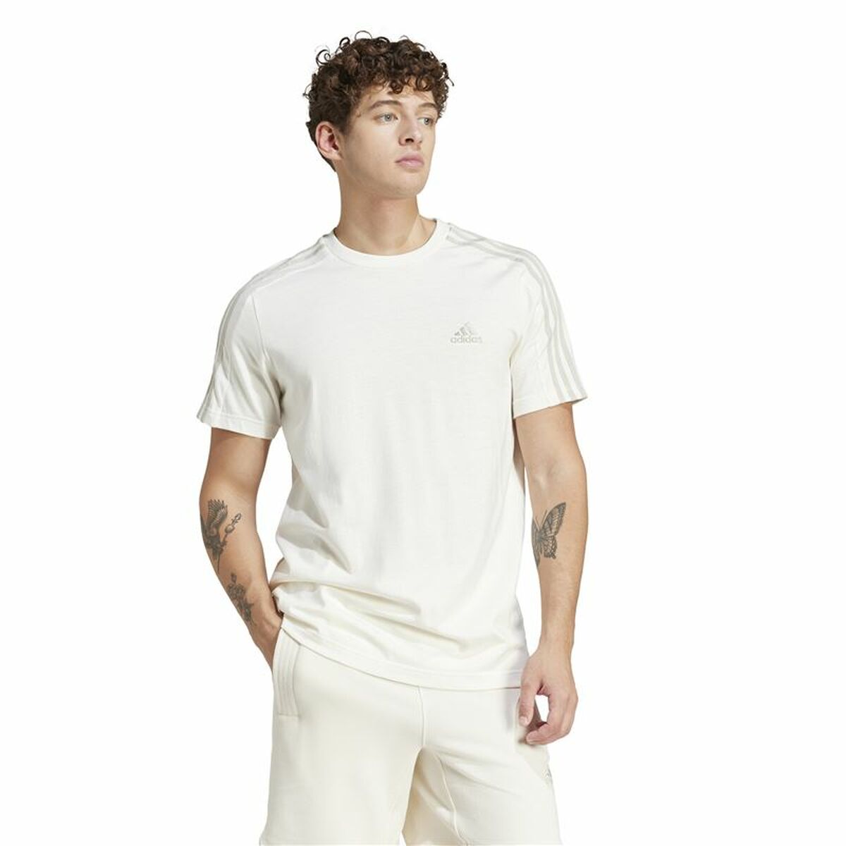 Ανδρική Μπλούζα με Κοντό Μανίκι Adidas Essentials 3 Bandas Λευκό L Ανδρική Μπλούζα με Κοντό Μανίκι Adidas Essentials 3 Bandas Λευκό L
