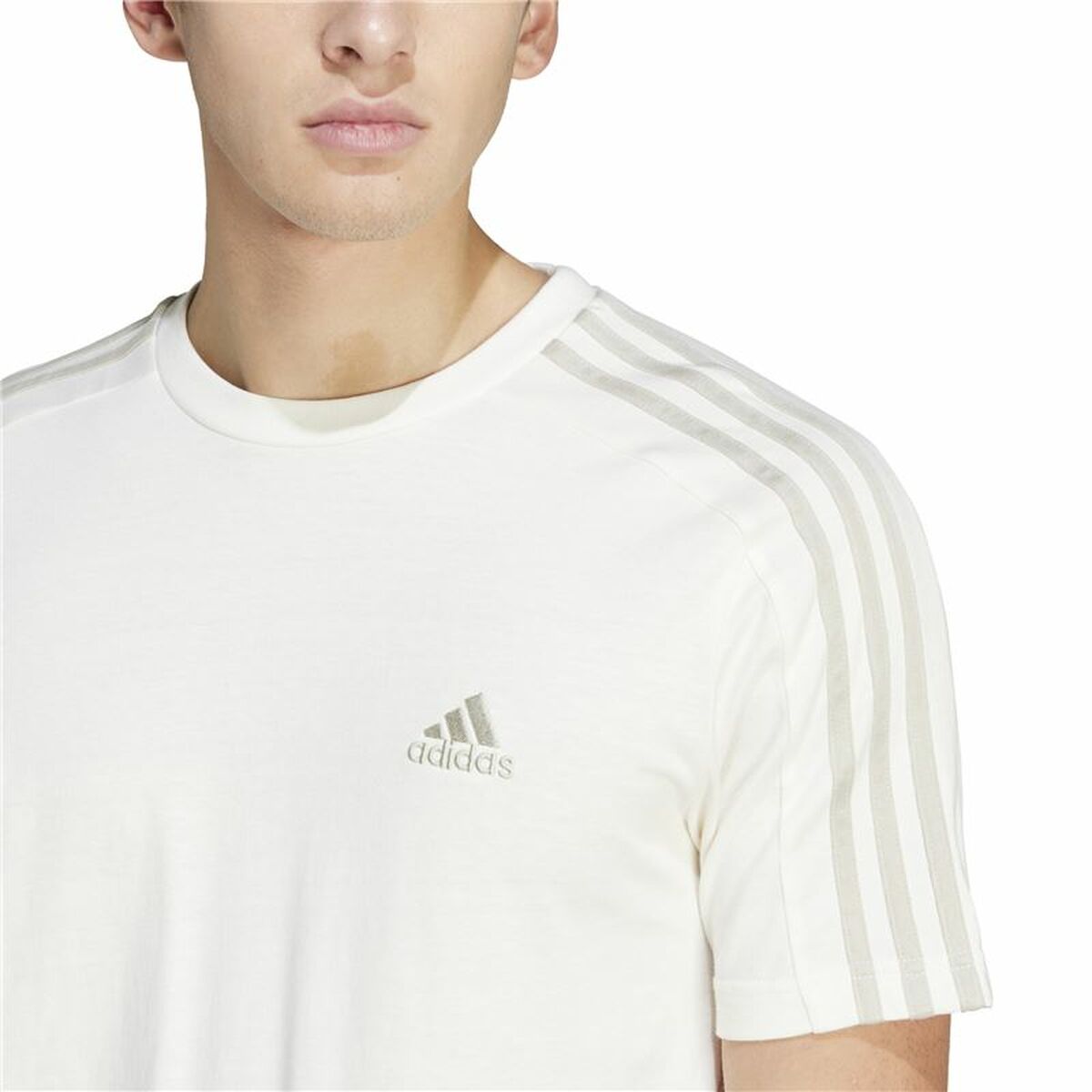 Ανδρική Μπλούζα με Κοντό Μανίκι Adidas Essentials 3 Bandas Λευκό L Ανδρική Μπλούζα με Κοντό Μανίκι Adidas Essentials 3 Bandas Λευκό L