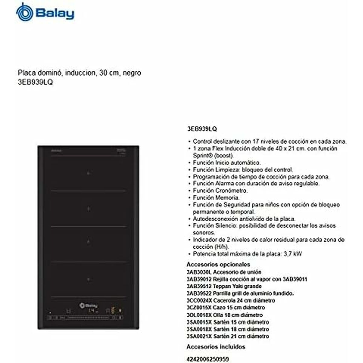 Επαγωγική Πλάκα Balay 3EB939LQ Επαγωγική Πλάκα Balay 3EB939LQ