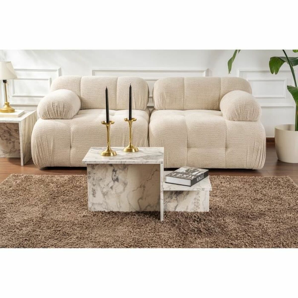 Τραπεζάκι Καφέ Harmony Λευκό Γκρι 80 x 40 x 40 cm Μάρμαρο