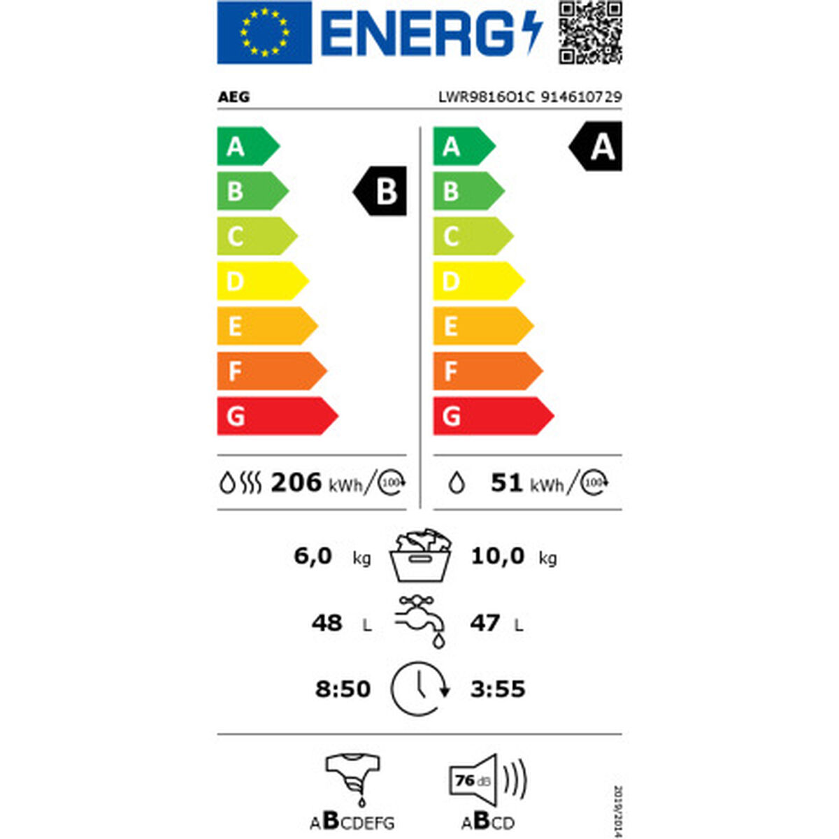 Washer - Dryer AEG LWR9816O1C 10/6K 1600R BCA B/A 1600 rpm 6 Kg