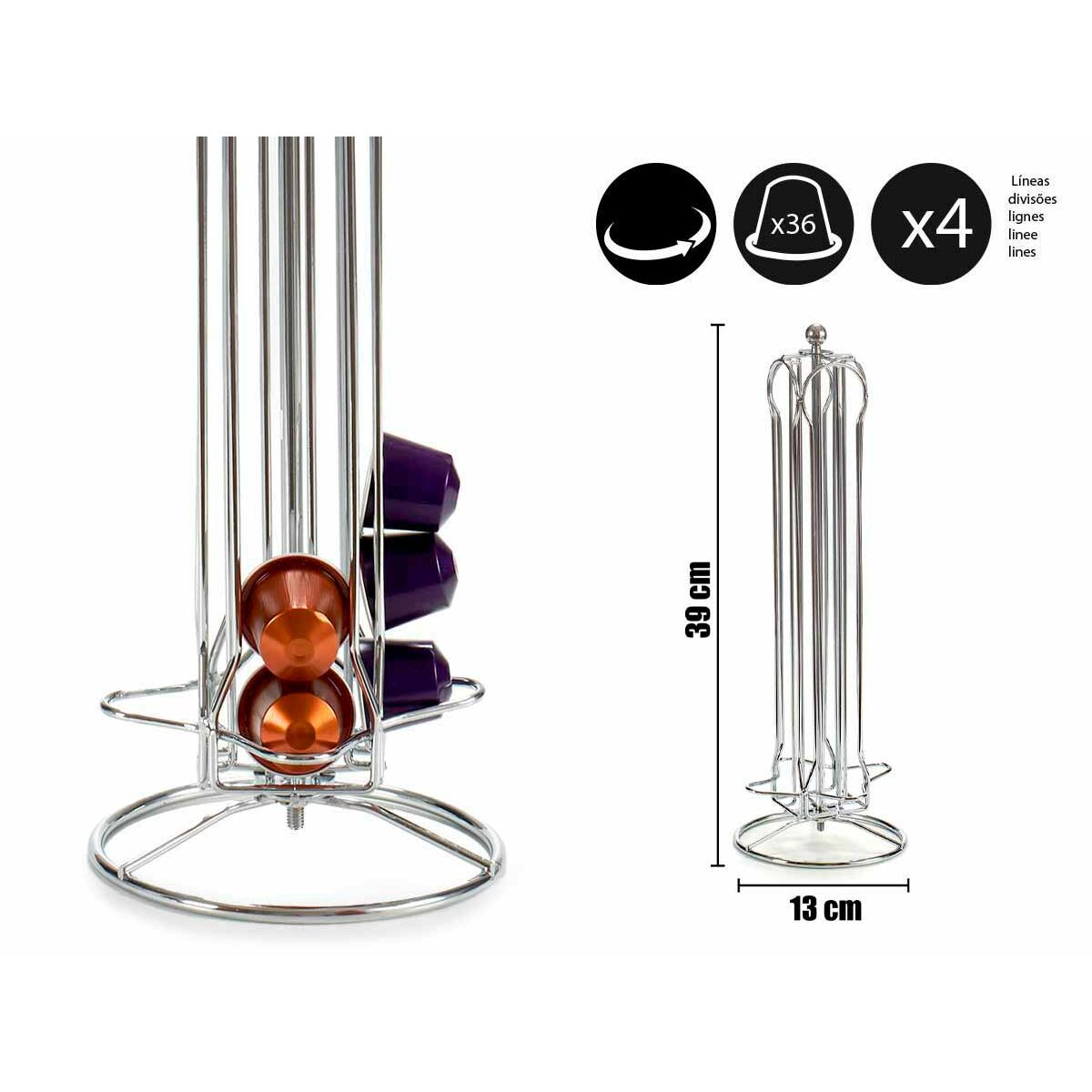 βάση για 36 καψάκια καφέ Kinvara Nespresso Ασημί Μέταλλο 13 x 39 x 13 cm Περιστροφικó 36 Τεμάχια βάση για 36 καψάκια καφέ Kinvara Nespresso Ασημί Μέταλλο 13 x 39 x 13 cm Περιστροφικó 36 Τεμάχια