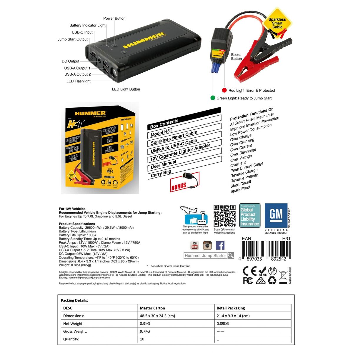 Εκκινητής Hummer HUMMH3T 12 V 8000 Ah Εκκινητής Hummer HUMMH3T 12 V 8000 Ah