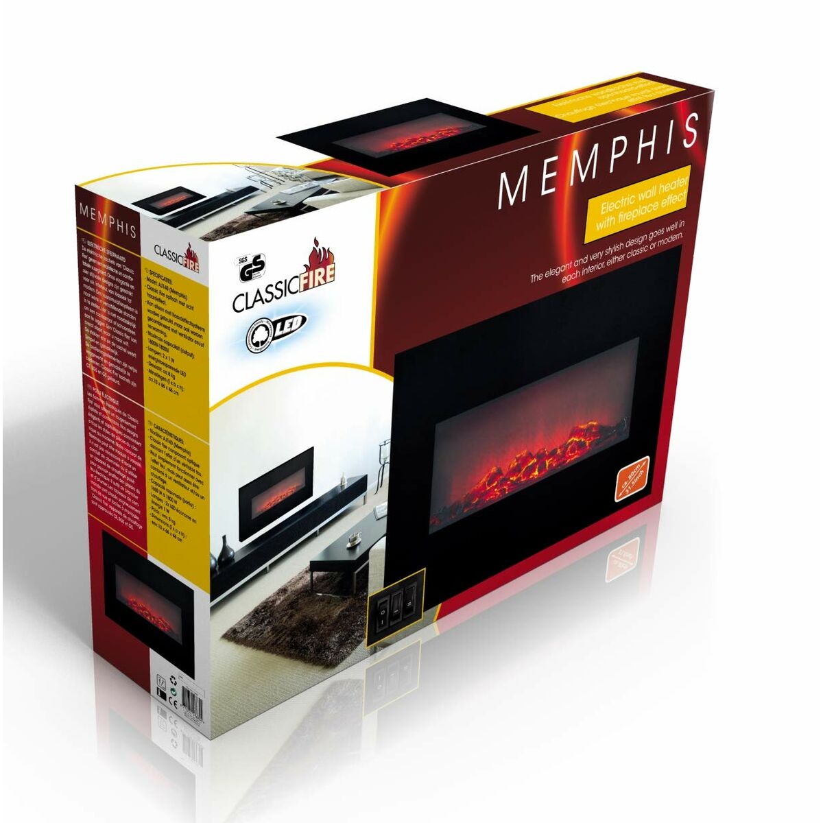 Διακοσμητικό Ηλεκτρικό Τζάκι για τοΤοίχο Classic Fire Memphis Μαύρο 1800 W 66 x 13 x 46 cm Διακοσμητικό Ηλεκτρικό Τζάκι για τοΤοίχο Classic Fire Memphis Μαύρο 1800 W 66 x 13 x 46 cm