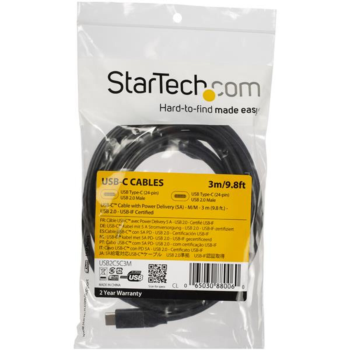 Καλώδιο USB-C Startech USB2C5C3M Μαύρο 3 m