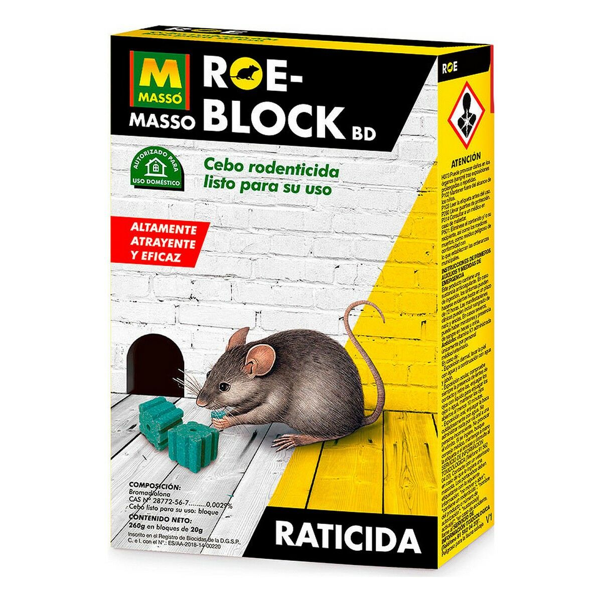 Δηλητήριο για τρωκτικά Massó Roe-block 260 g Δηλητήριο για τρωκτικά Massó Roe-block 260 g
