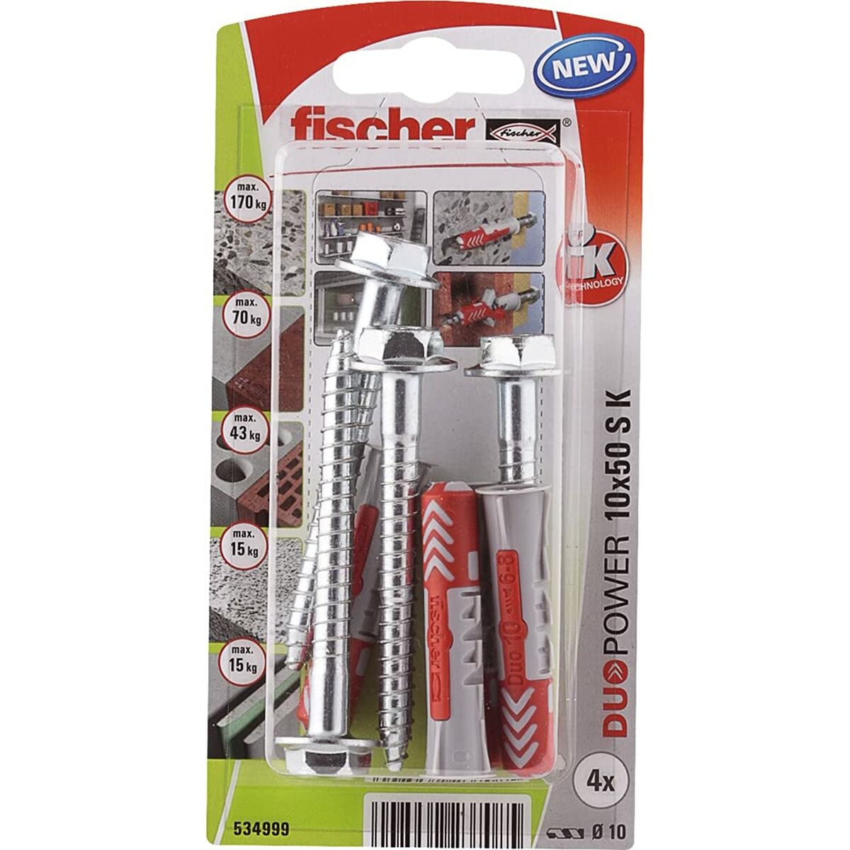 Βιδωτό κουτί Fischer duopower 4 Τεμάχια 10 x 50 mm