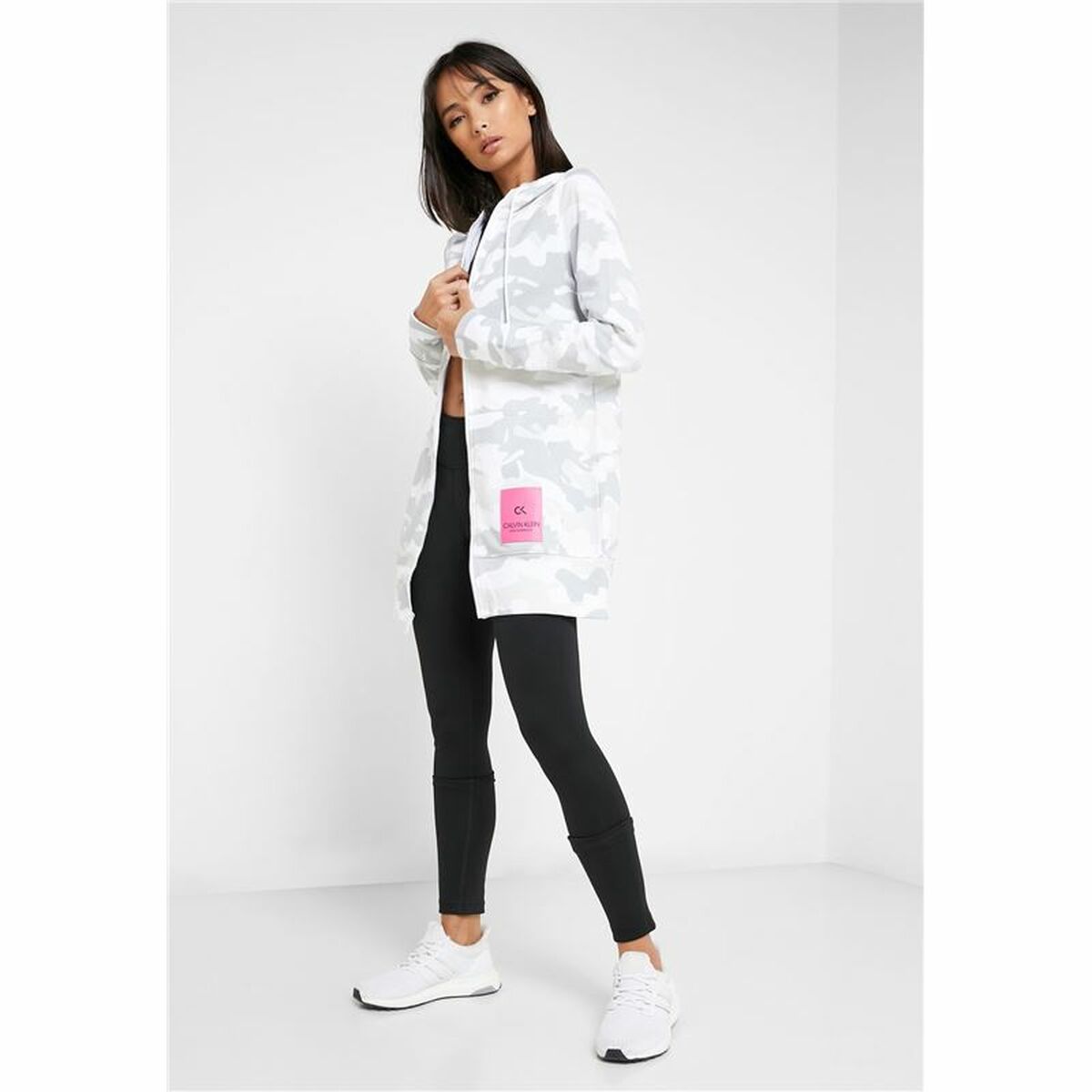 Γυναικείο Αθλητικό Μπουφάν Calvin Klein Full Zip Λευκό Γυναικείο Αθλητικό Μπουφάν Calvin Klein Full Zip Λευκό