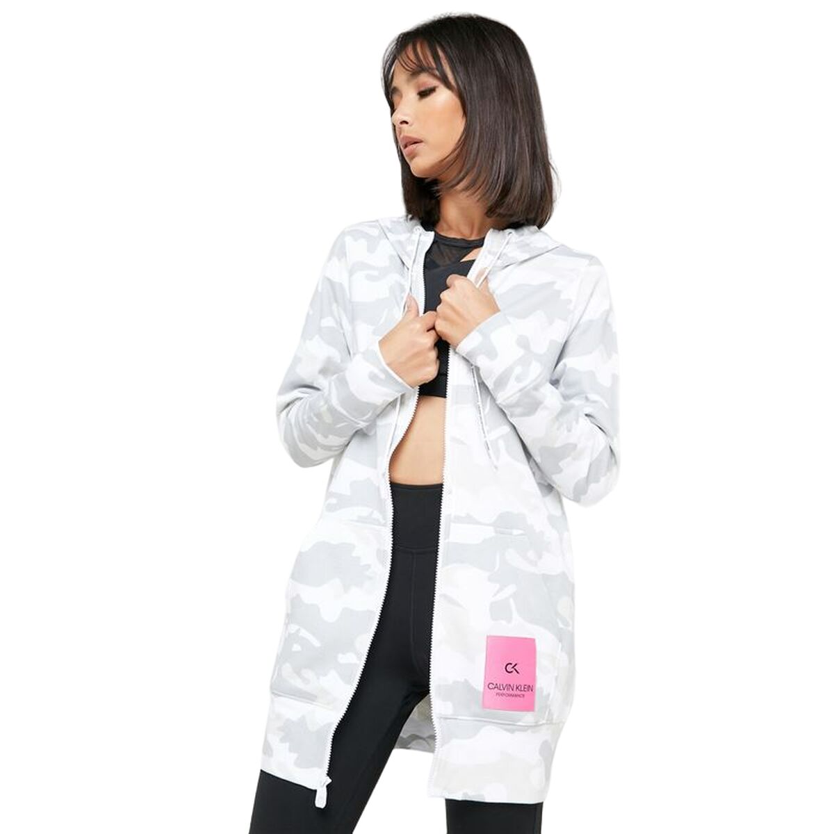 Γυναικείο Αθλητικό Μπουφάν Calvin Klein Full Zip Λευκό Γυναικείο Αθλητικό Μπουφάν Calvin Klein Full Zip Λευκό
