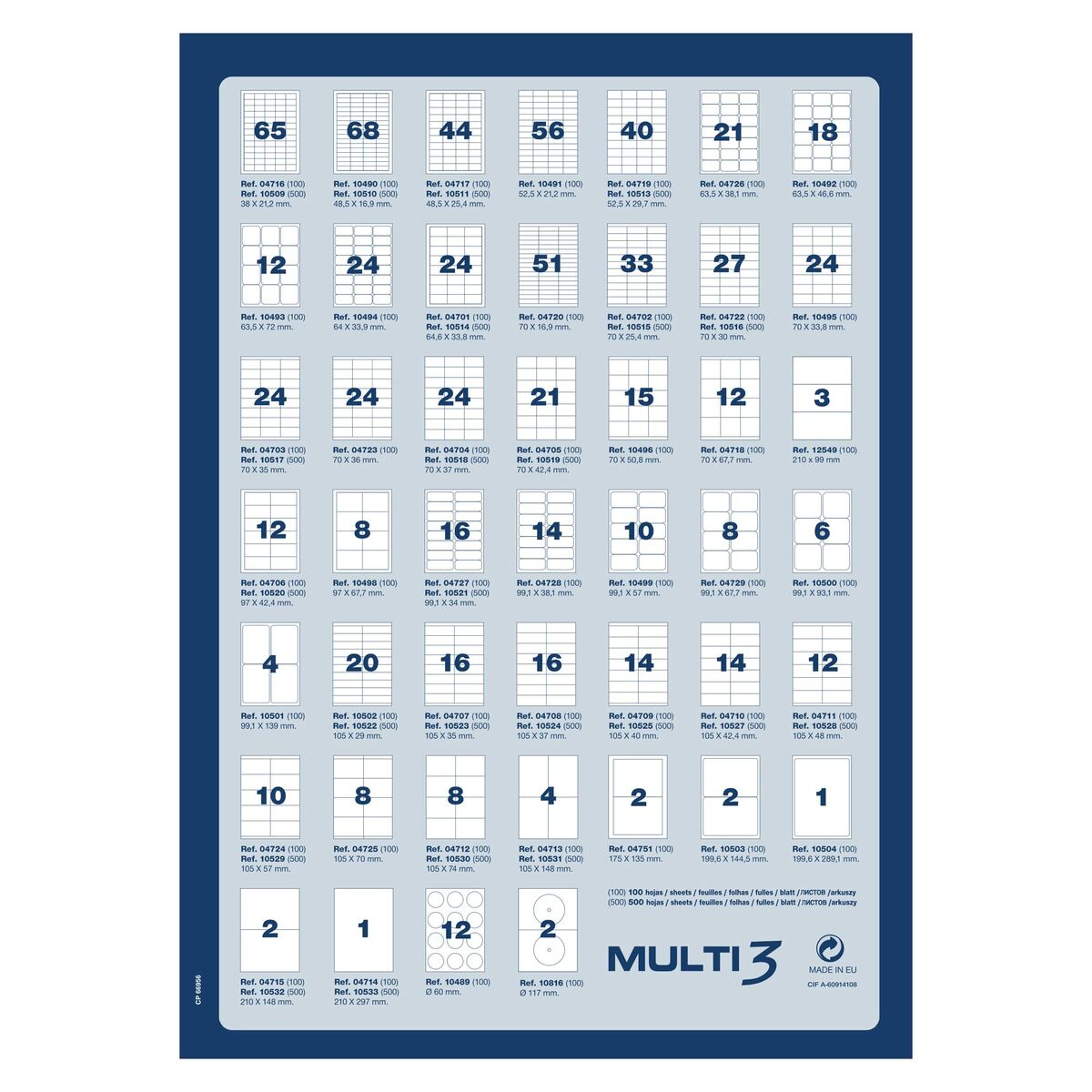 Ετικέτες MULTI 3 105 X 40 mm Λευκό 100 Φύλλα Ετικέτες MULTI 3 105 X 40 mm Λευκό 100 Φύλλα